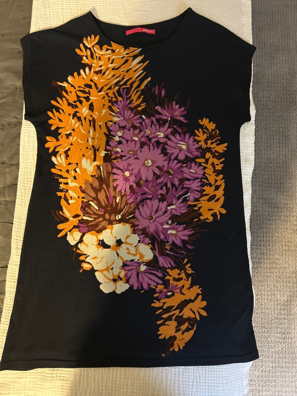 Vintage PinkyOtto Tunic - navy blue with gold and magenta flowers